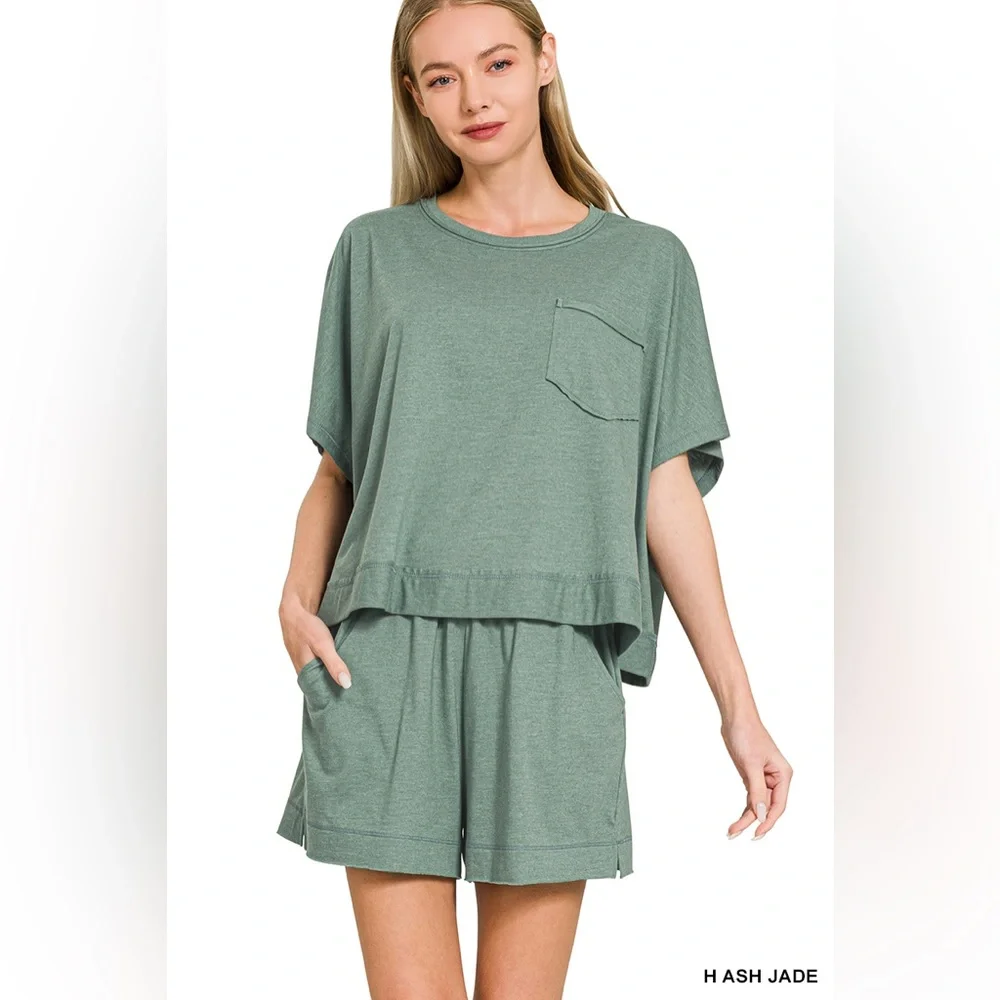 NEW Zenana Exposed Seam Boxy Top & Shorts Set - Picture 1 of 1